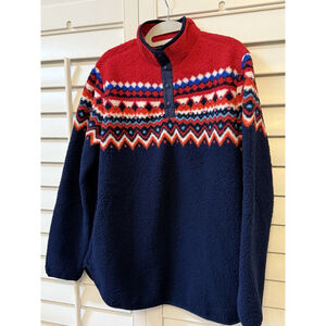 New Lands’ End Women’s Navy Red Polar Fleece Snap Neck Pullover M